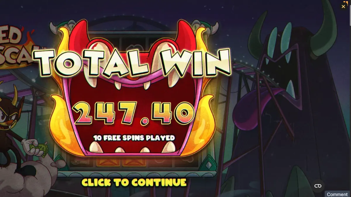 Red Rascal slot game screen featuring the devilish character and carnival funhouse theme